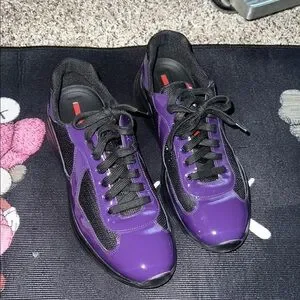 PRADA スポーツスニーカー ブラック/パープル Prada Men's America's Cup Violet / Black Low Top Sneakers & Trainers